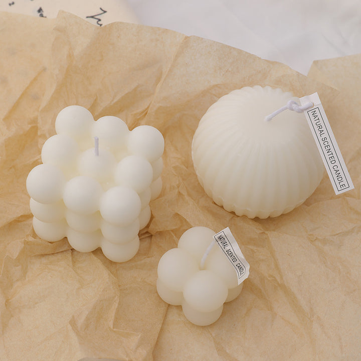 Ribbed Rectangular Pillar Candle with Vertical Fluted Texture