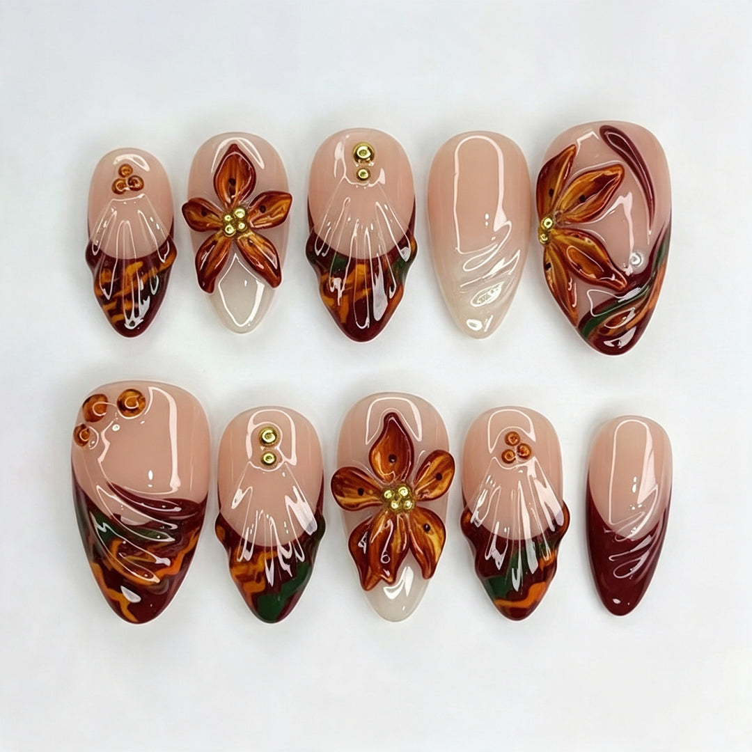 Decorative Floral-Design Press-On Nail Art Set Kalsten