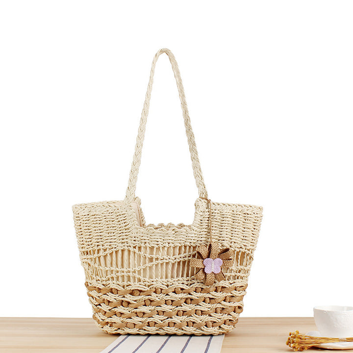Handmade straw tote bag with unique flower design Kalsten