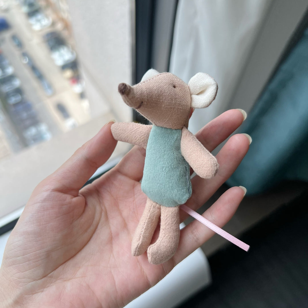 Handmade Linen Long-Limbed Bunny Doll with Embroidered Carrot Overalls