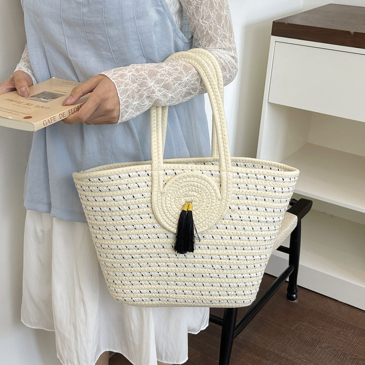 Striped Woven Beach Tote