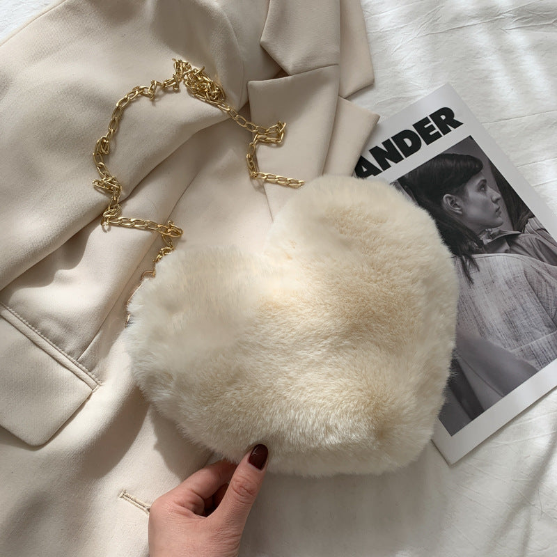 Stylish Heart-Shaped Plush Handbag