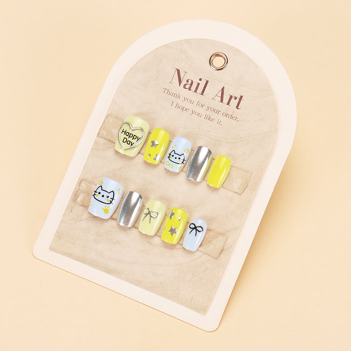 Elegant Long Press-On Nails Set with Artistic Tips Kalsten