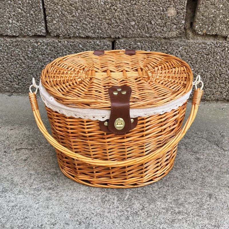 woven rattan bicycle front basket with quick-release mounting system Kalsten