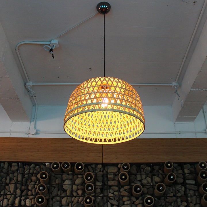 Woven Bamboo Dome Pendant Light