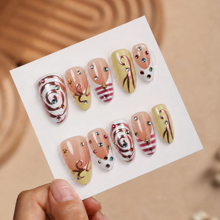 Artificial nail set with luxurious color accents and sparkling embellishments Kalsten