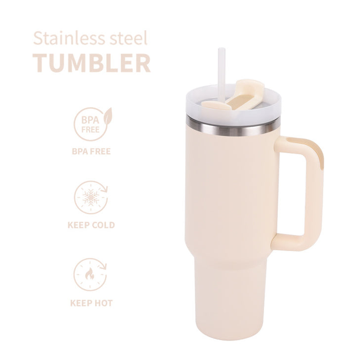 Stainless Steel Insulated Travel Tumbler With Ergonomic Handle And Bpa-Free Straw Lid