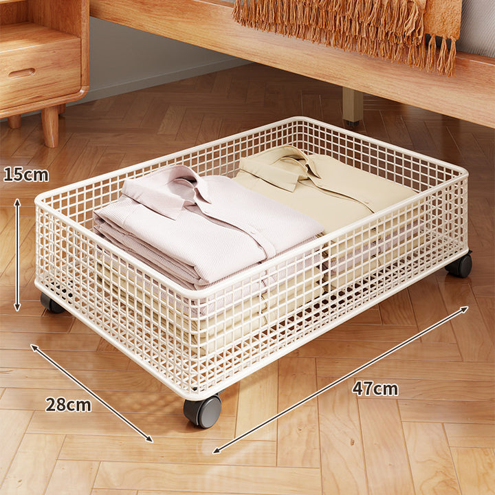 Under-Bed Rolling Mesh Storage Basket with Castor Wheels