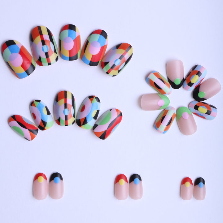 Creative Art Fake Nails with Varied Geometric Patterns Kalsten