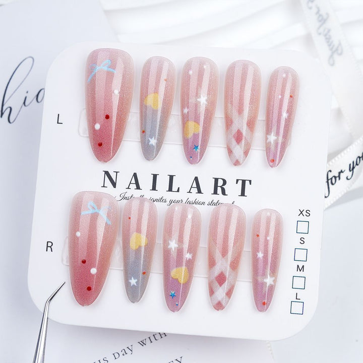 Artistic Press-On Nail Set with Cute Character Designs Kalsten