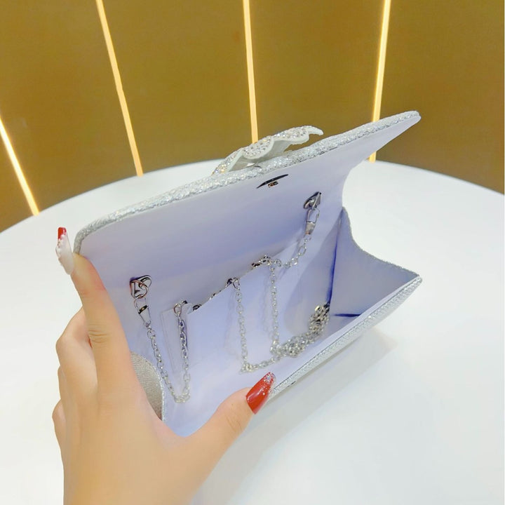 Decorative Rhinestone Flower Evening Clutch