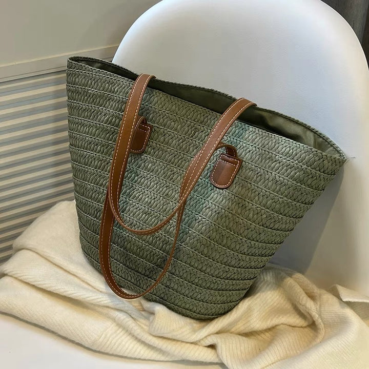 Elegant and Spacious Straw Bag with Leather Handles Kalsten