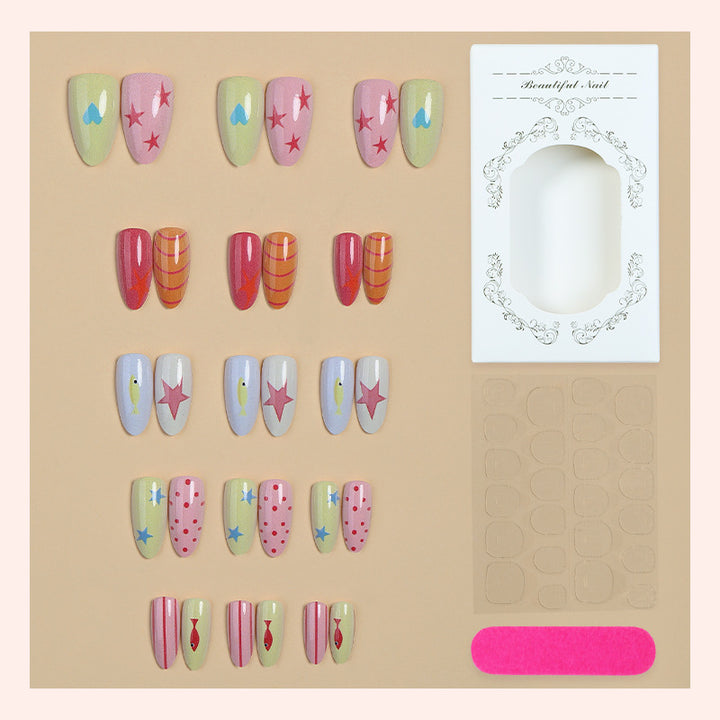 Creative nail set with colorful designs and maritime motifs Kalsten