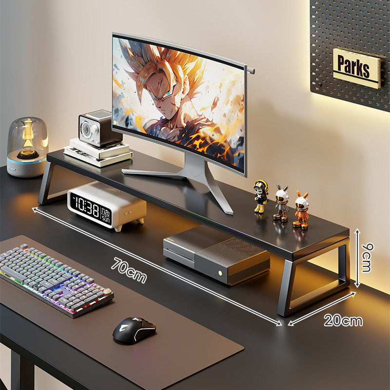 Curved Wood-Top Monitor Riser with Metal Frame and Under-Shelf Organizer