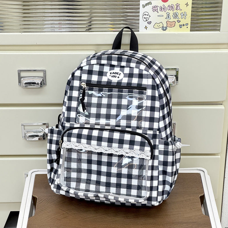 Transparent Front Pocket Checkered Backpack Kalsten