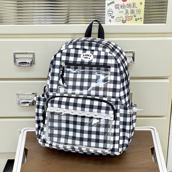 Transparent Front Pocket Checkered Backpack Kalsten