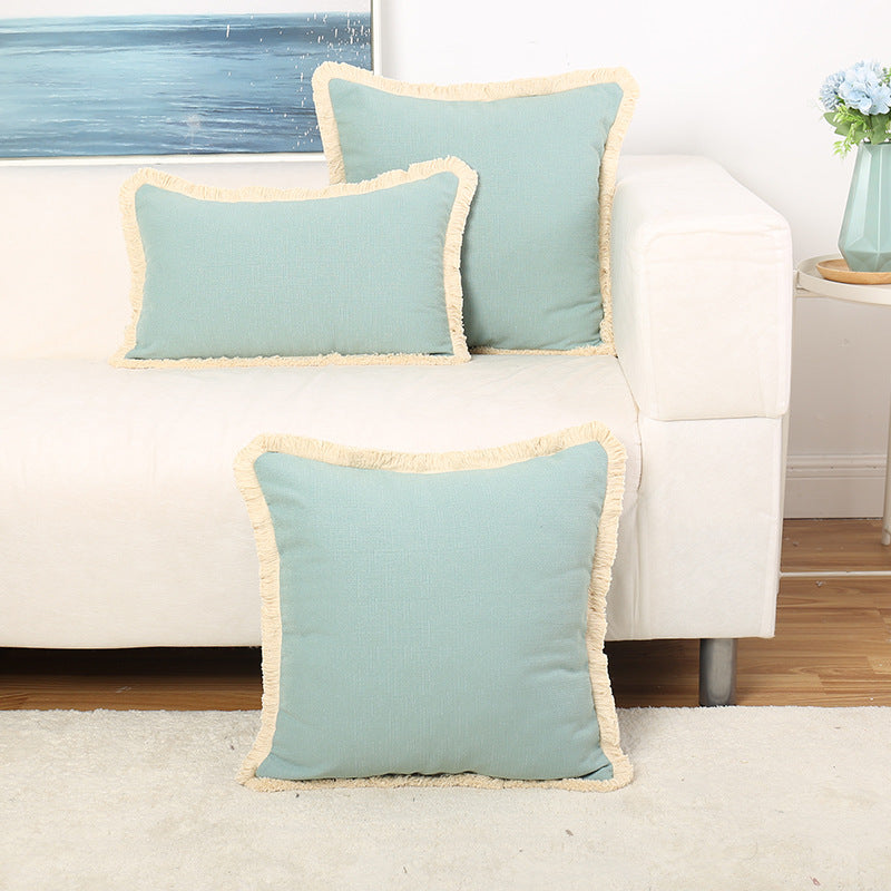 Fringed Linen-Texture Throw Pillow Covers with Hidden Zipper and Brush Fringe