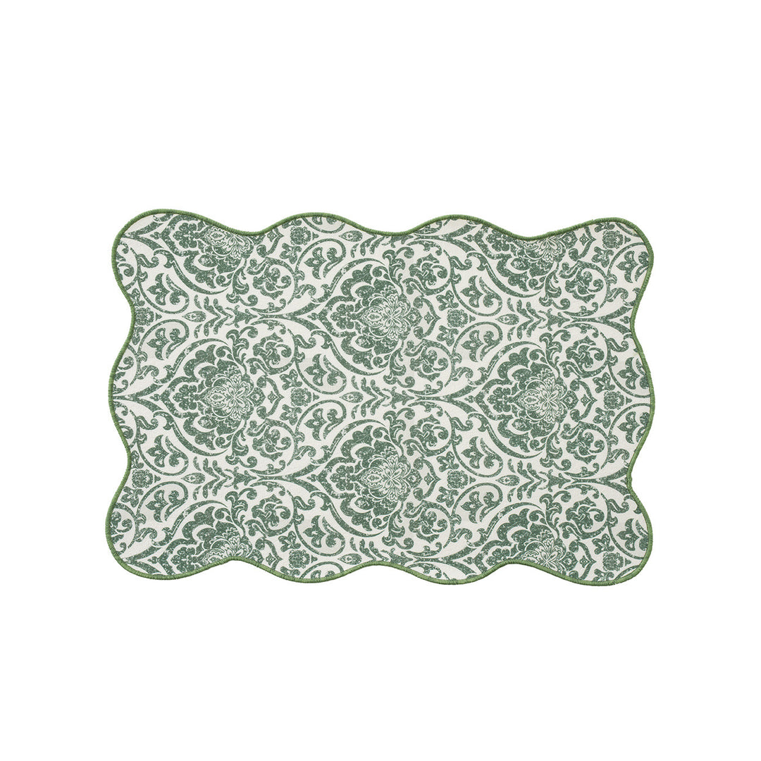 Shaped placemat made of cotton blend with pomegranate and parrot motif