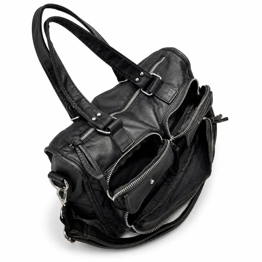 Multi-Pocket Leather Satchel Bag