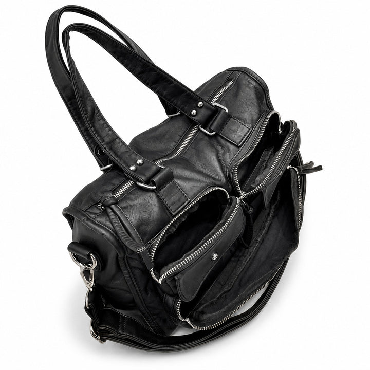 Multi-Pocket Leather Satchel Bag