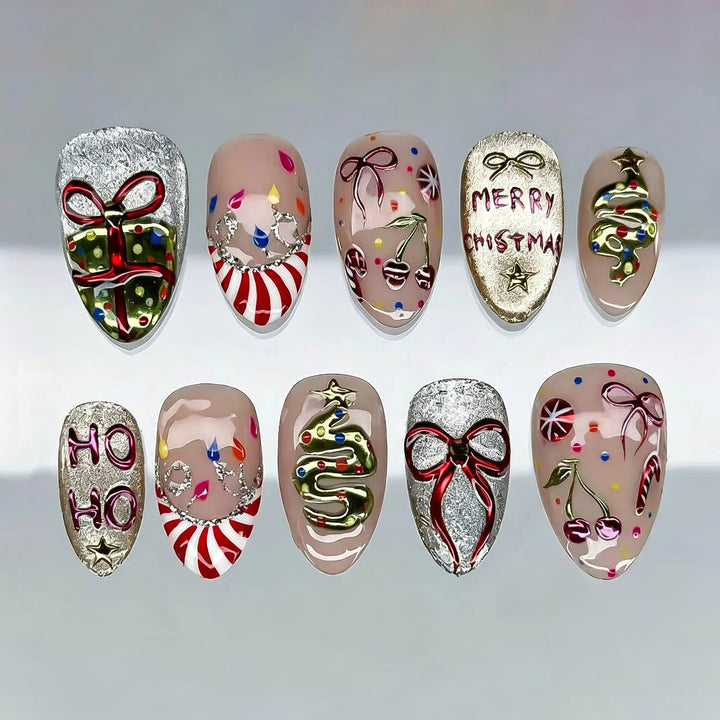 Festive Holiday-Themed Press-On Nail Art Set Kalsten 1790636495