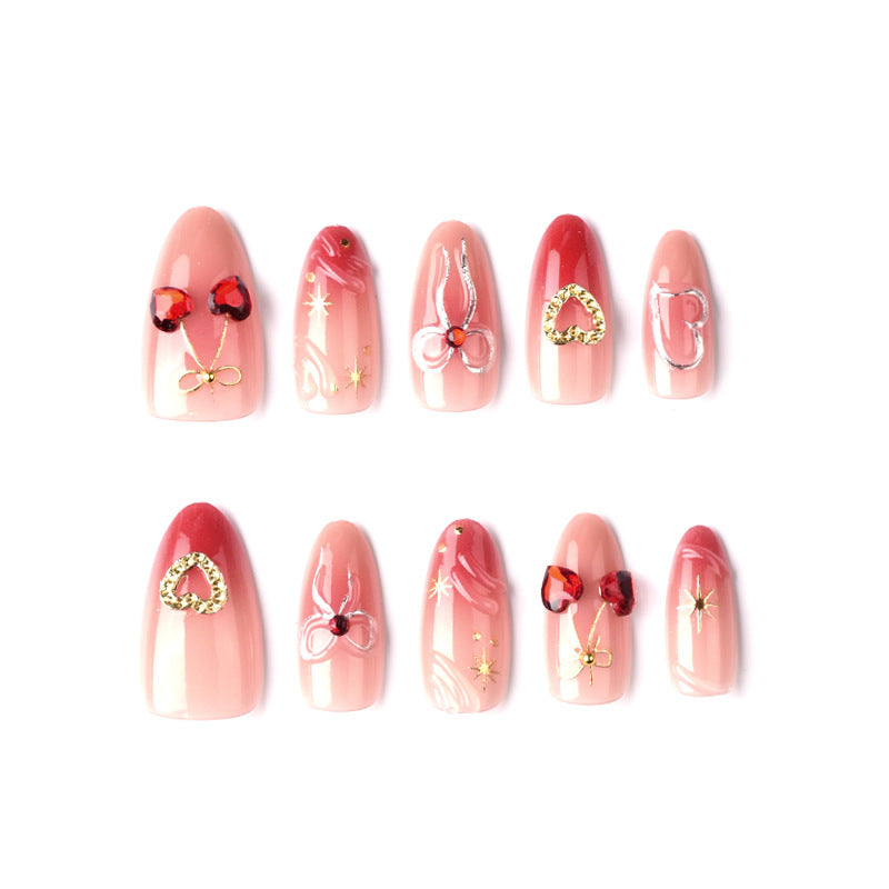 Romantic Heart-Themed Press-On Nail Art Set