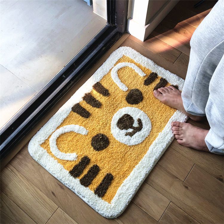 Plush Cartoon Tiger Absorbent Bath & Entry Rug with Non-Slip Backing