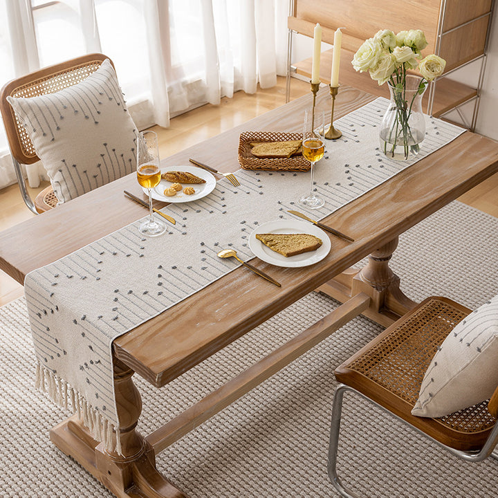 Handwoven Textured Cotton Tassel Table Runner for Dining and Console