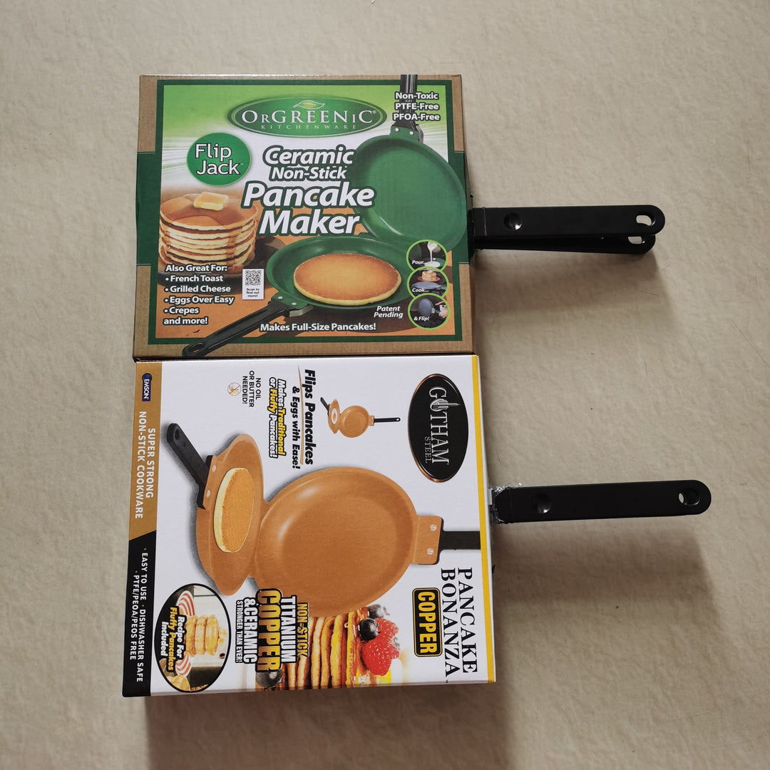 Double-Sided Ceramic Non-Stick Flip Pancake Maker Skillet With Heat-Resistant Handle