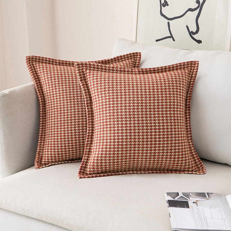 Decorative Houndstooth Textured Throw Pillow Cover with Piped Edge
