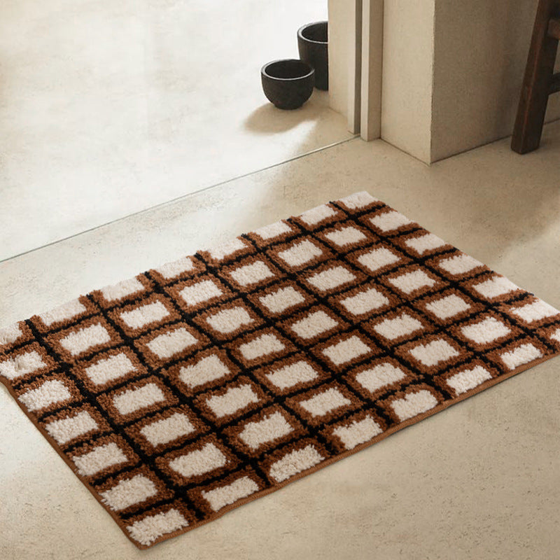tufted bath mat with checked retro pattern and anti-slip back