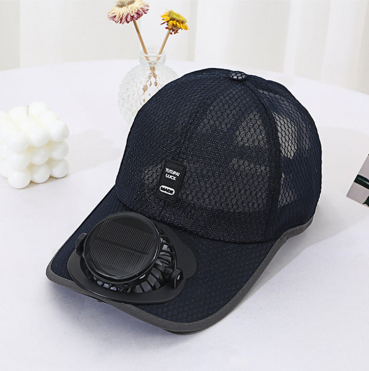 Ventilated baseball cap with integrated solar fan in the visor and breathable mesh Kalsten