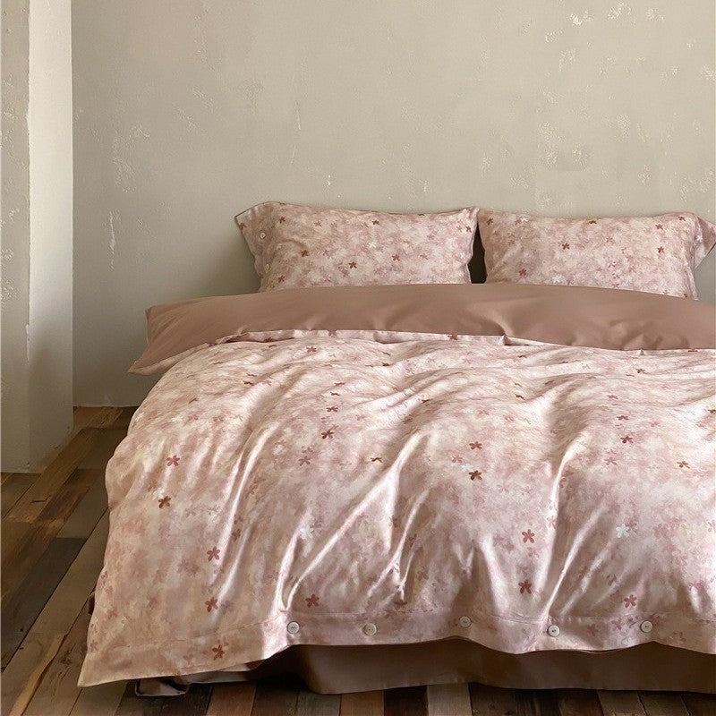 Premium cotton satin duvet cover set with floral jacquard relief and button closure