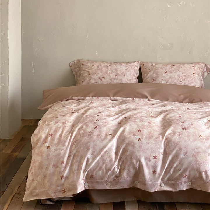 Premium cotton satin duvet cover set with floral jacquard relief and button closure