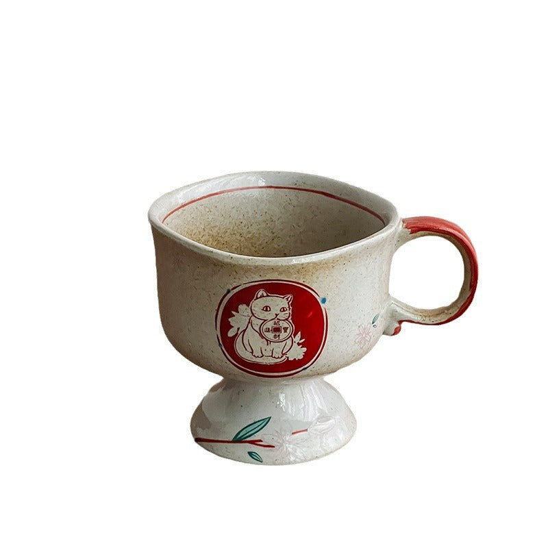 Ceramic foot mug with handle and hand-painted rabbit illustration