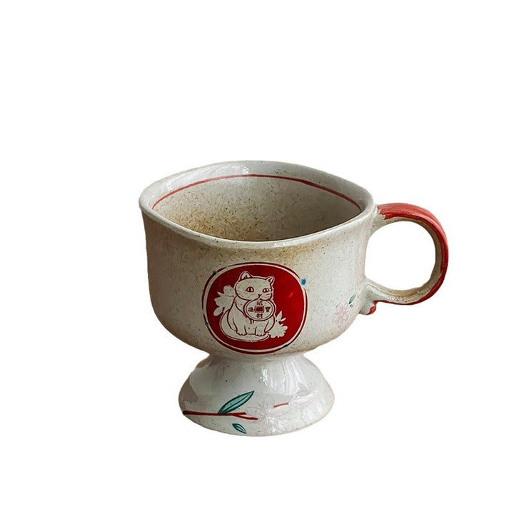 Ceramic foot mug with handle and hand-painted rabbit illustration