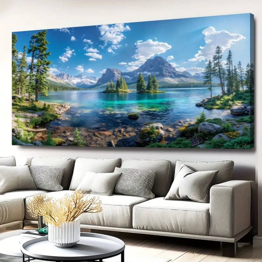 Panoramic Gallery-Wrapped Mountain Lake Canvas Wall Art Print With High-Definition Archival Inks