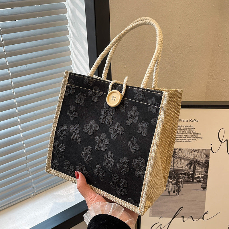 Floral Motif Cotton Tote Bag