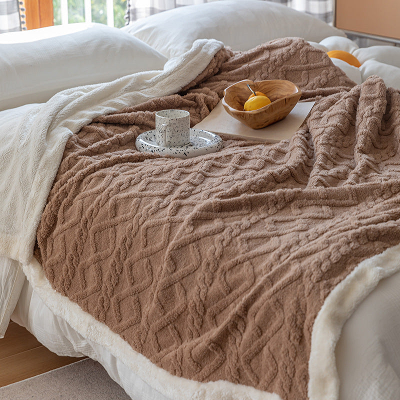 Reversible Sherpa-Lined Textured Knit Throw Blanket