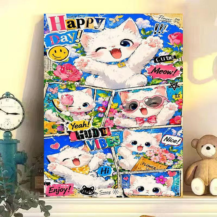 Playful Cat-Themed Wall Art Print Kalsten