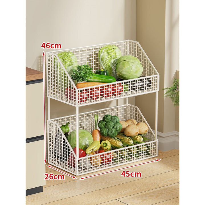 Two-Tier Mesh Rolling Kitchen Produce Storage Cart