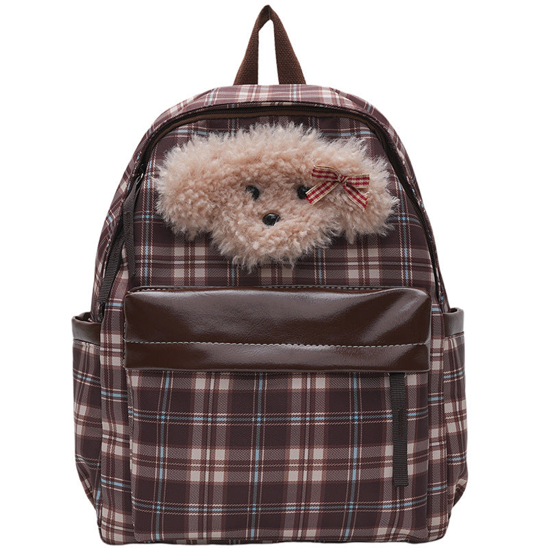 Plush backpack with unique checkered pattern and casual animal motif Kalsten