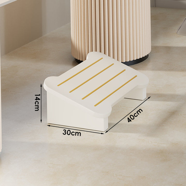 Low Wooden Step Stool with Non-Slip Strips and Curved Ergonomic Top