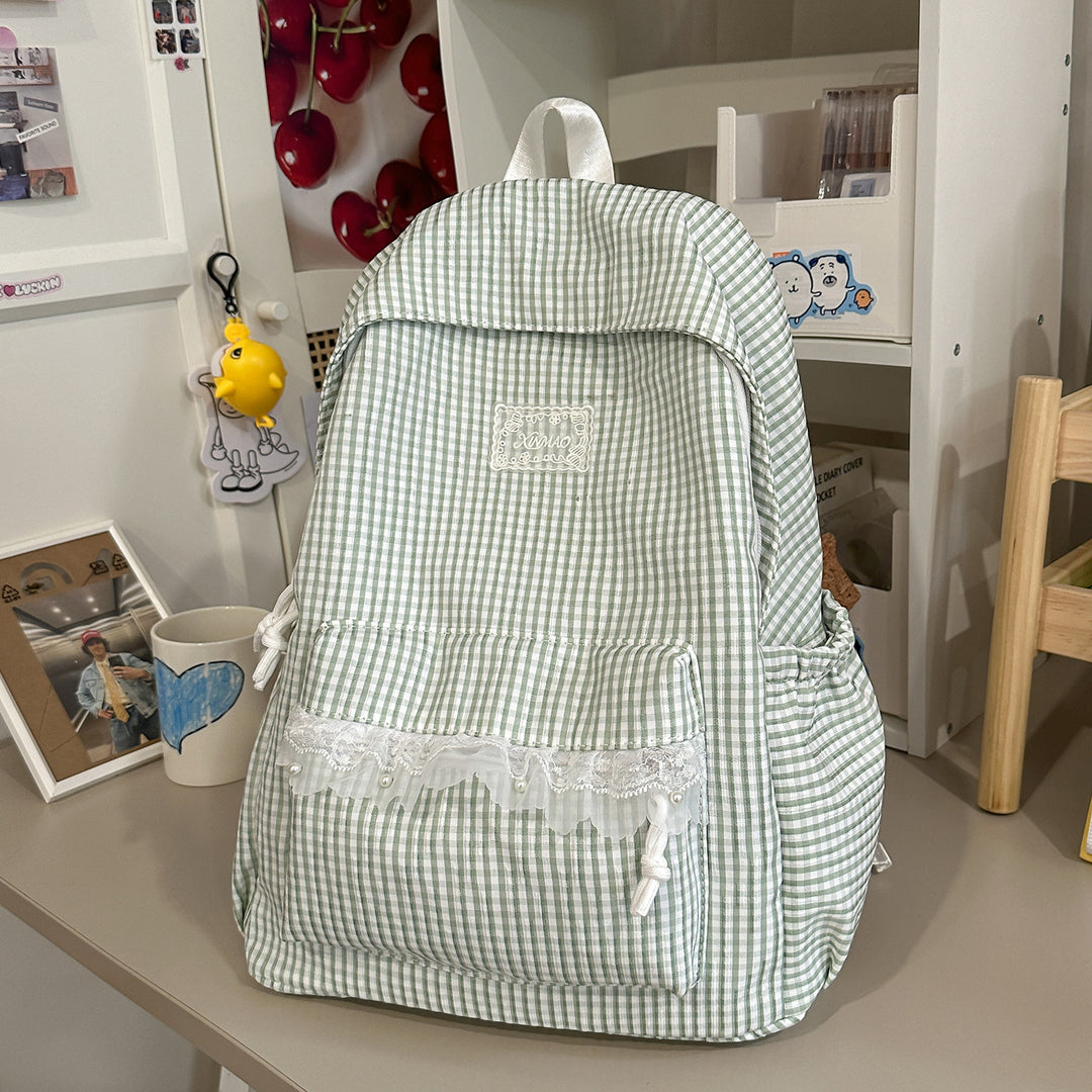 Charming Striped Lace-Trimmed Backpack Kalsten