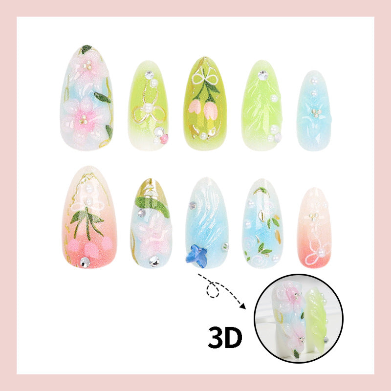 Artificial nail set with elegant, handcrafted flower patterns Kalsten