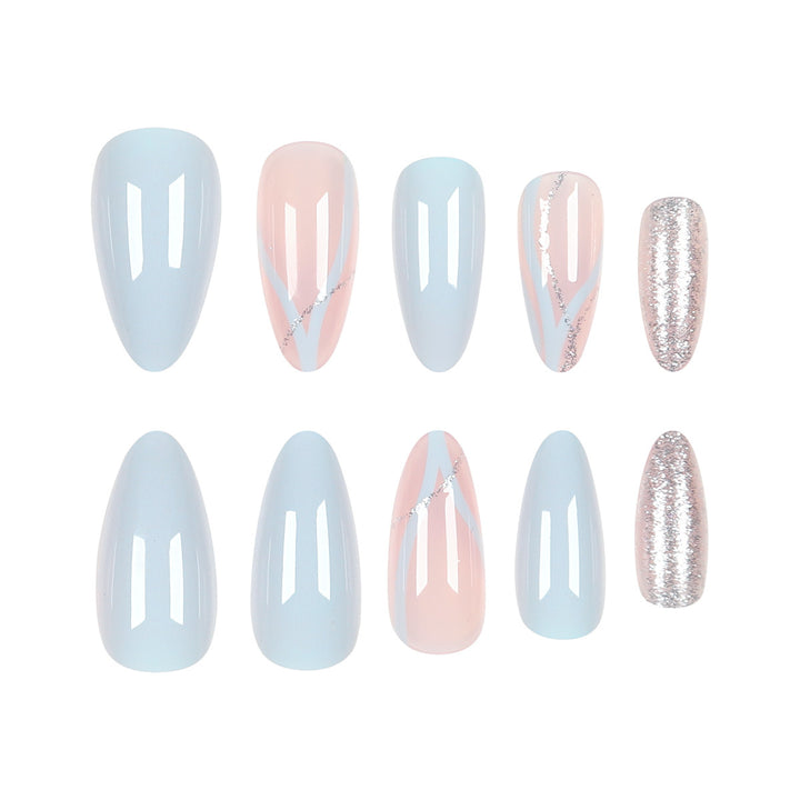Artistic Long Press-On Nail Design with Glitter Accents Kalsten