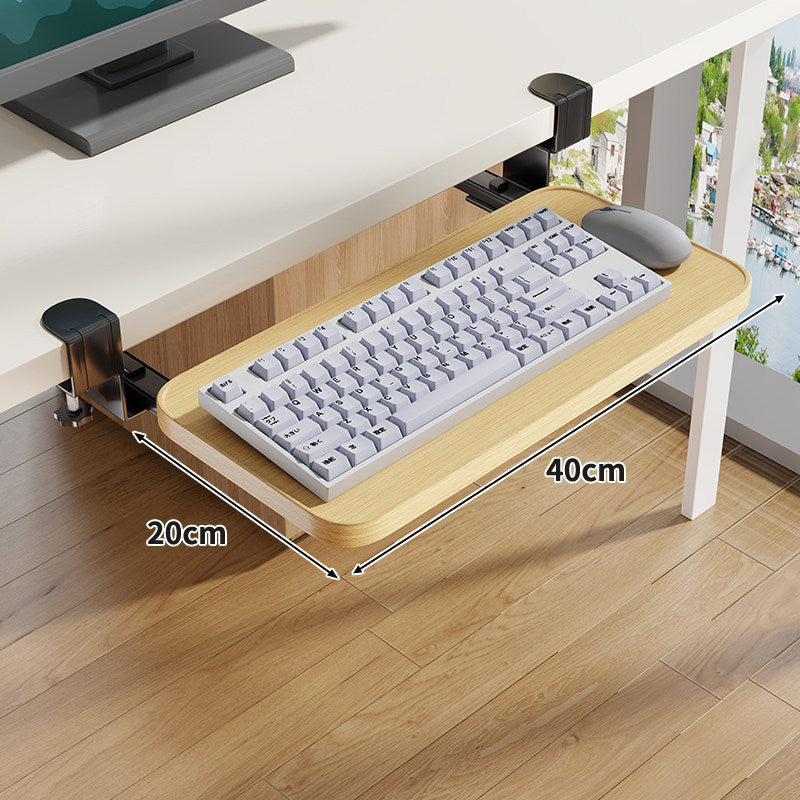 Clamp-Mounted Under-Desk Adjustable Bamboo Keyboard Tray