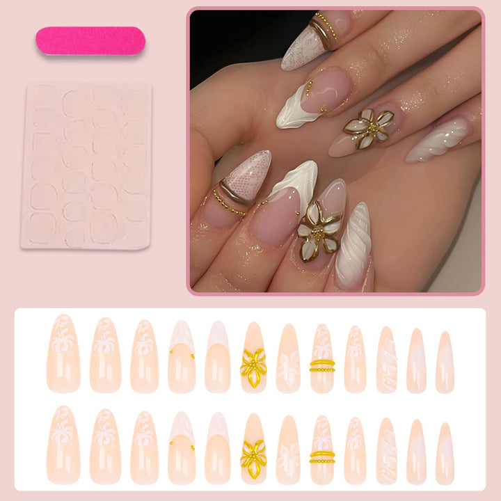 Artificial nail set with elegant flower and glitter details Kalsten
