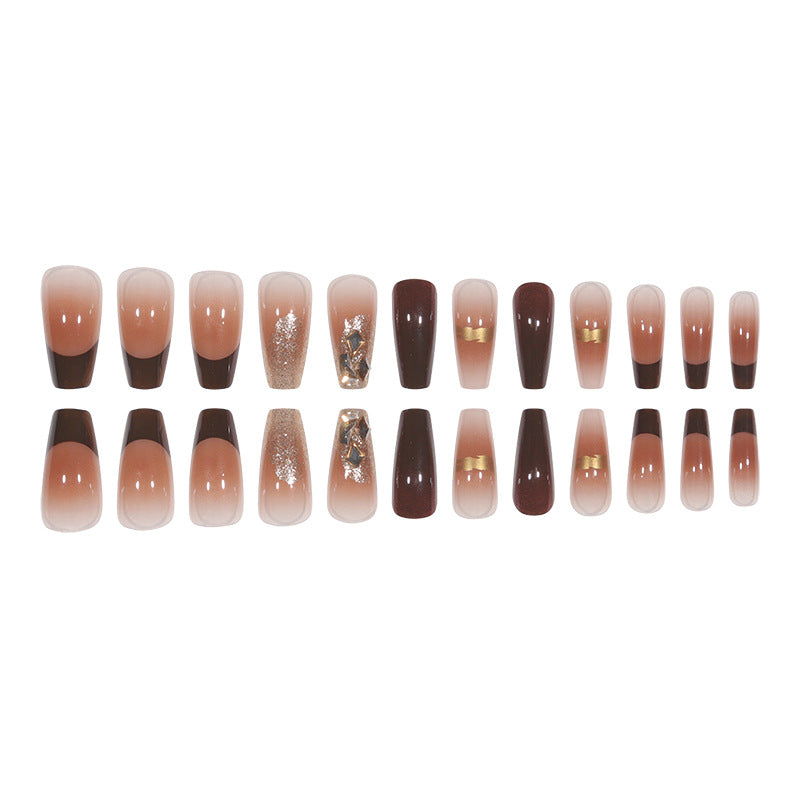Elegant Long Press-On Nails with Decorative Gold Accents Kalsten
