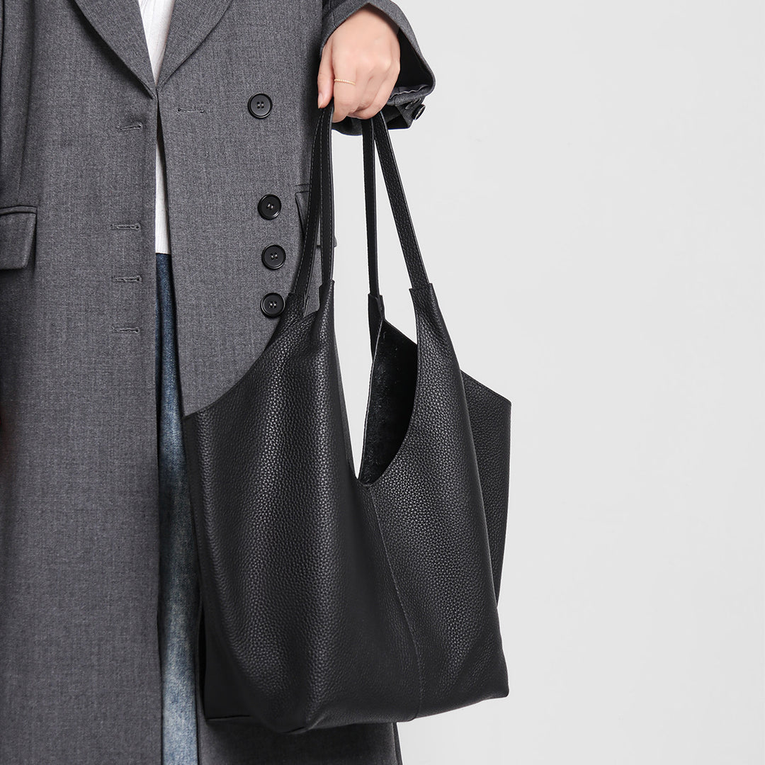 Pebbled Leather Large Shoulder Tote Bag